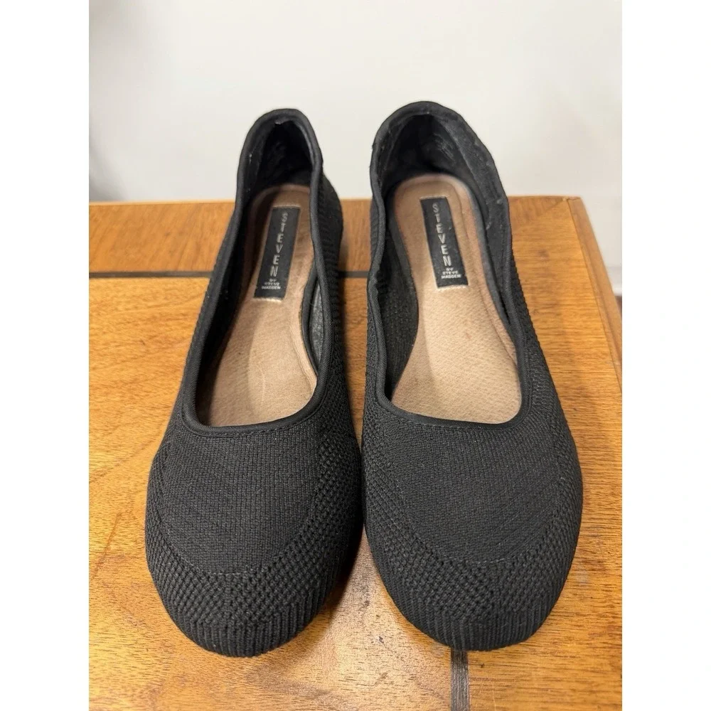 STEVEN New York Women's 9.5 Knit Ballet Flats Round Toe Black Shoes Slip On